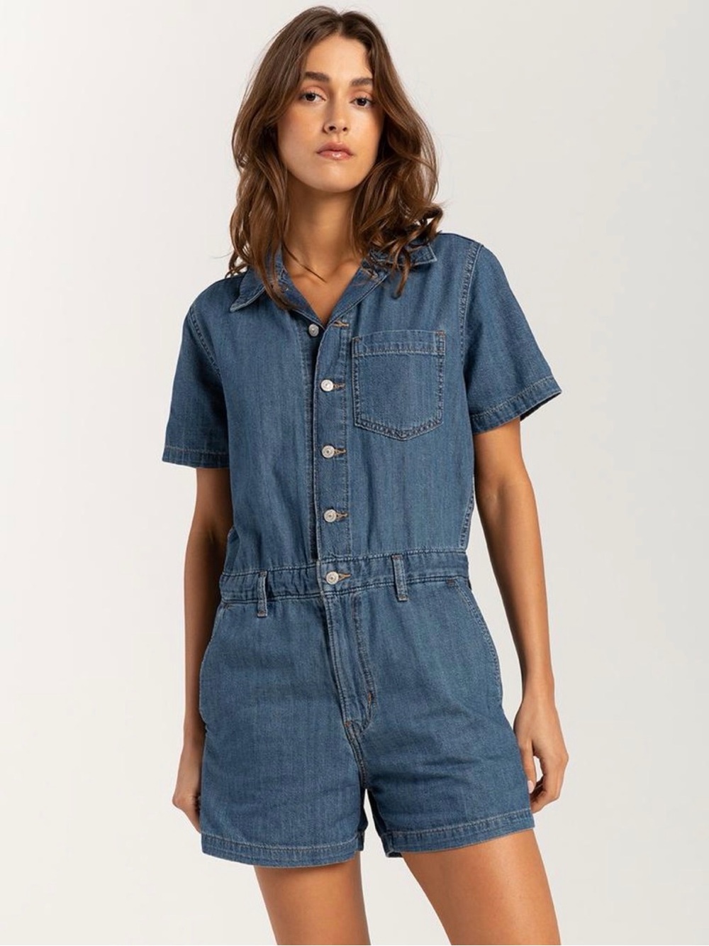 Levi's Blue Short-Sleeve Denim Overall Romper